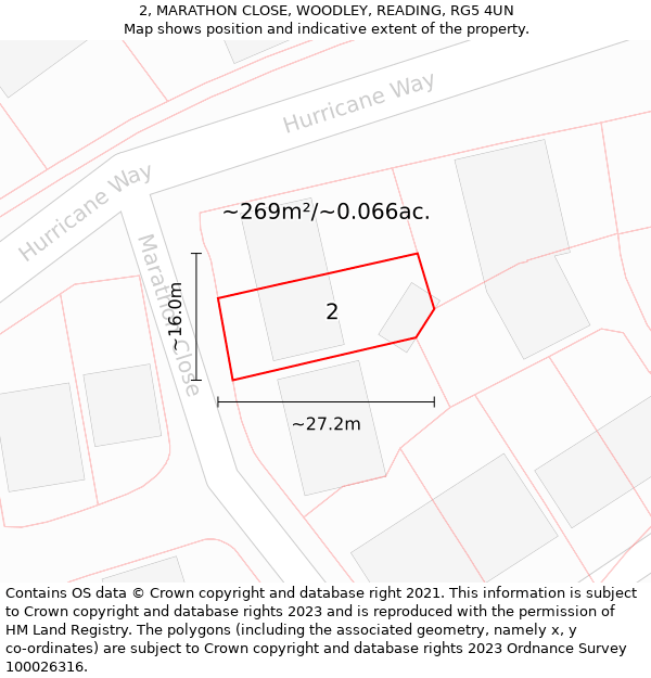 2, MARATHON CLOSE, WOODLEY, READING, RG5 4UN: Plot and title map