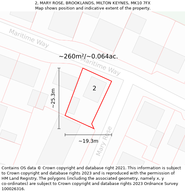 2, MARY ROSE, BROOKLANDS, MILTON KEYNES, MK10 7FX: Plot and title map