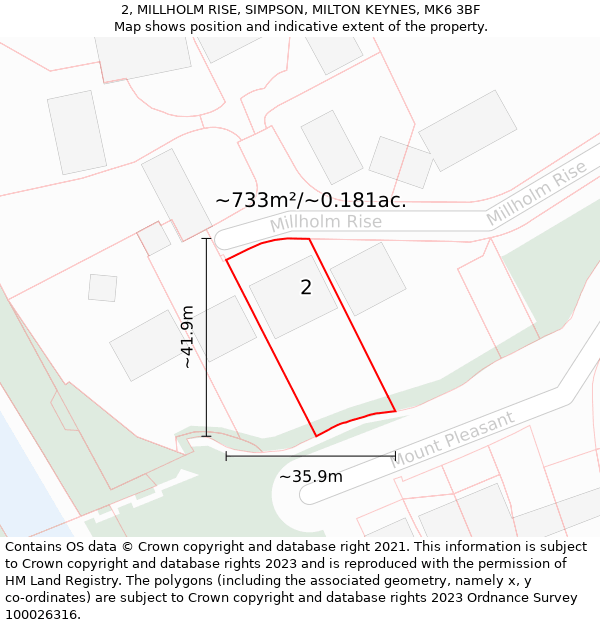 2, MILLHOLM RISE, SIMPSON, MILTON KEYNES, MK6 3BF: Plot and title map