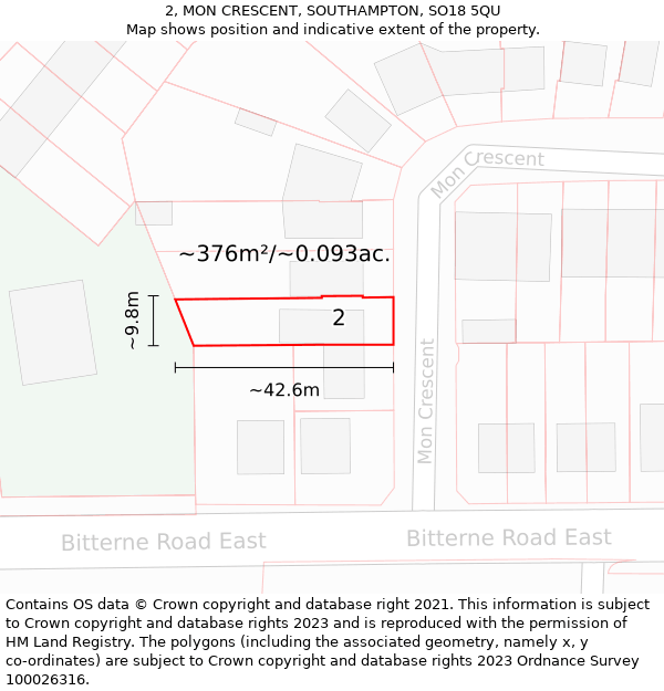 2, MON CRESCENT, SOUTHAMPTON, SO18 5QU: Plot and title map