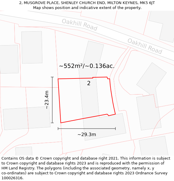 2, MUSGROVE PLACE, SHENLEY CHURCH END, MILTON KEYNES, MK5 6JT: Plot and title map