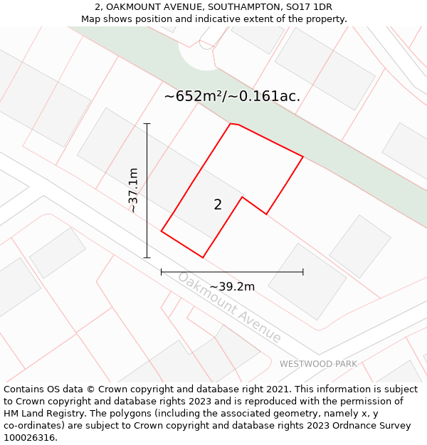 2, OAKMOUNT AVENUE, SOUTHAMPTON, SO17 1DR: Plot and title map