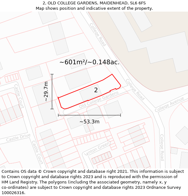 2, OLD COLLEGE GARDENS, MAIDENHEAD, SL6 6FS: Plot and title map