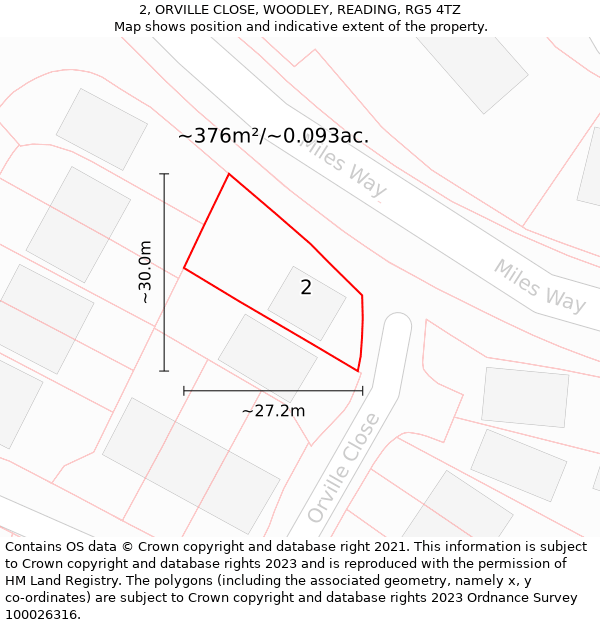 2, ORVILLE CLOSE, WOODLEY, READING, RG5 4TZ: Plot and title map