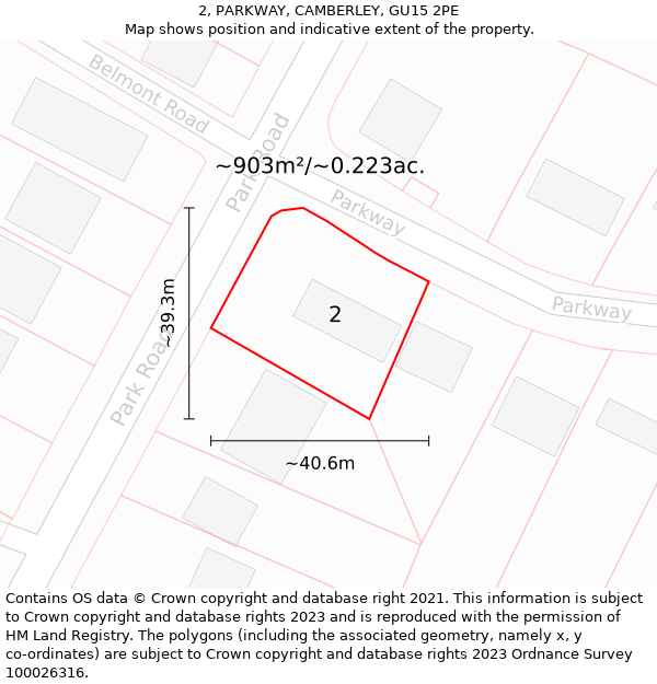 2, PARKWAY, CAMBERLEY, GU15 2PE: Plot and title map