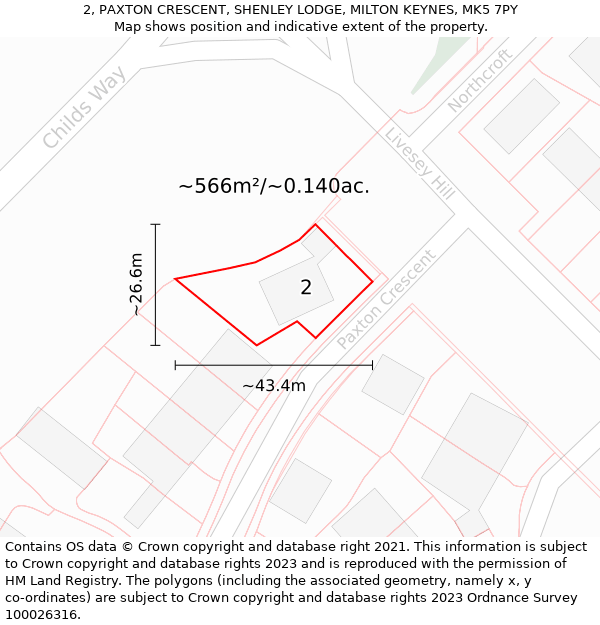 2, PAXTON CRESCENT, SHENLEY LODGE, MILTON KEYNES, MK5 7PY: Plot and title map