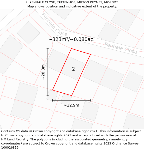 2, PENHALE CLOSE, TATTENHOE, MILTON KEYNES, MK4 3DZ: Plot and title map