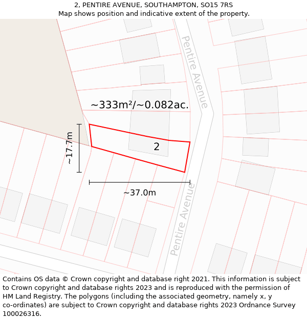 2, PENTIRE AVENUE, SOUTHAMPTON, SO15 7RS: Plot and title map