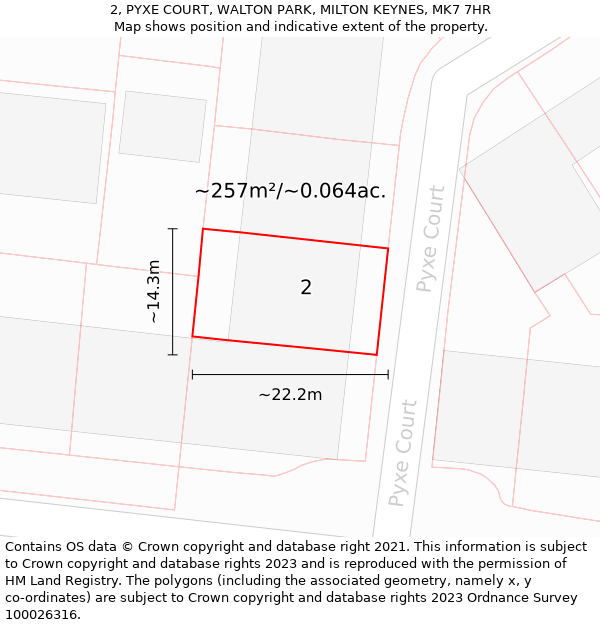 2, PYXE COURT, WALTON PARK, MILTON KEYNES, MK7 7HR: Plot and title map