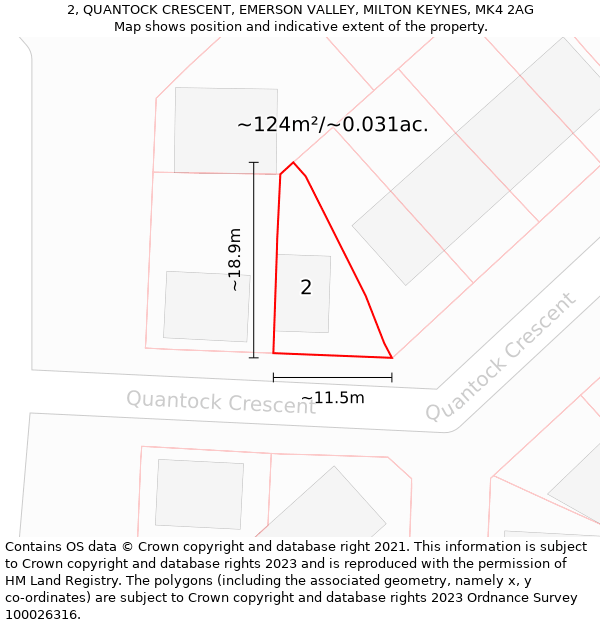 2, QUANTOCK CRESCENT, EMERSON VALLEY, MILTON KEYNES, MK4 2AG: Plot and title map