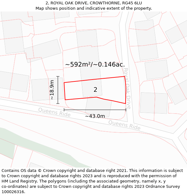 2, ROYAL OAK DRIVE, CROWTHORNE, RG45 6LU: Plot and title map