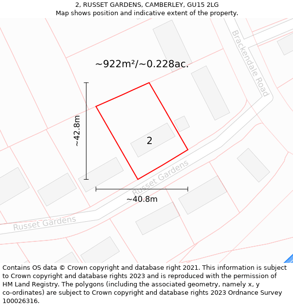 2, RUSSET GARDENS, CAMBERLEY, GU15 2LG: Plot and title map