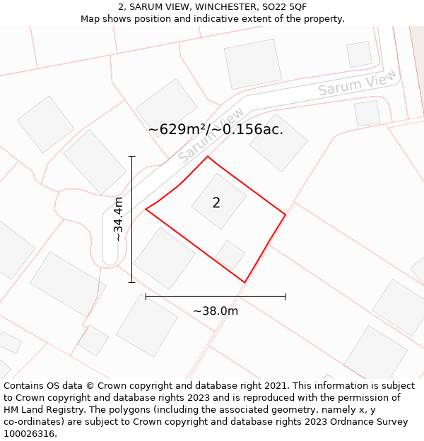 2, SARUM VIEW, WINCHESTER, SO22 5QF: Plot and title map