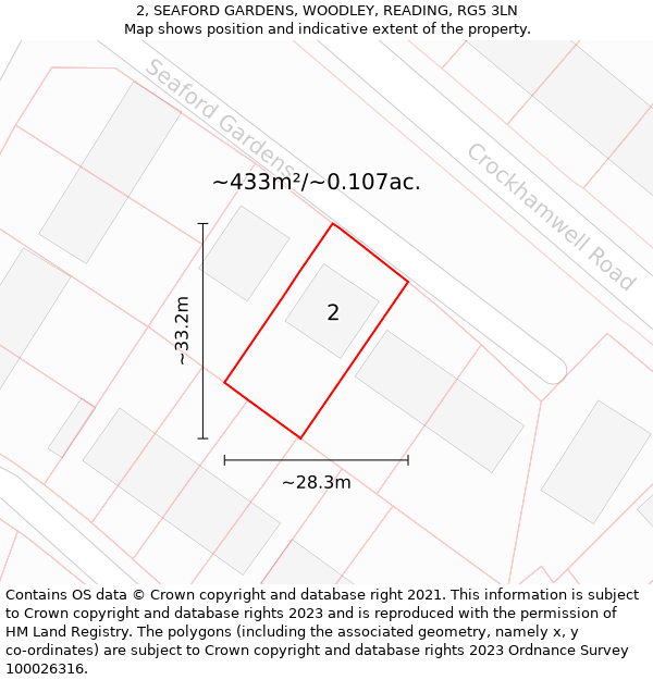 2, SEAFORD GARDENS, WOODLEY, READING, RG5 3LN: Plot and title map