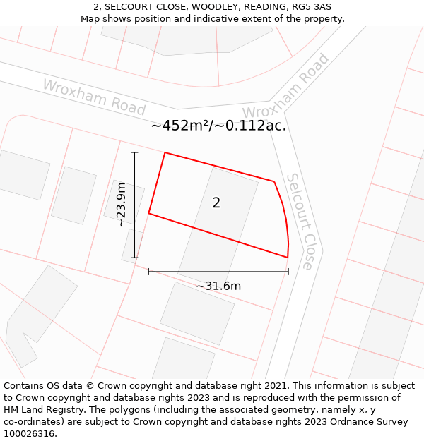 2, SELCOURT CLOSE, WOODLEY, READING, RG5 3AS: Plot and title map