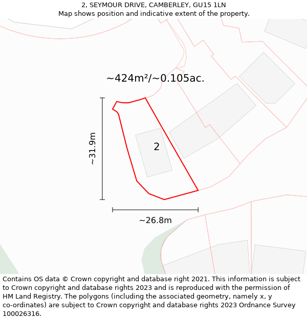 2, SEYMOUR DRIVE, CAMBERLEY, GU15 1LN: Plot and title map