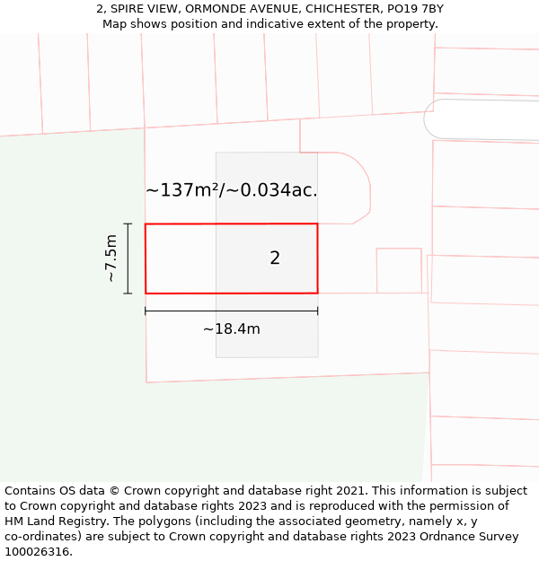 2, SPIRE VIEW, ORMONDE AVENUE, CHICHESTER, PO19 7BY: Plot and title map