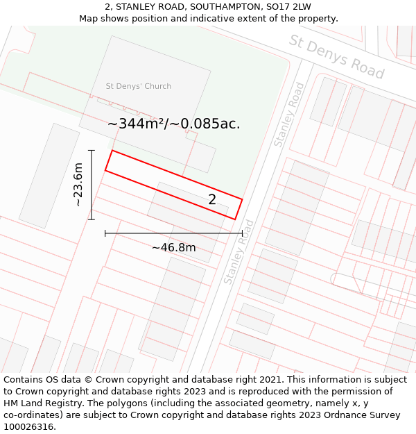 2, STANLEY ROAD, SOUTHAMPTON, SO17 2LW: Plot and title map