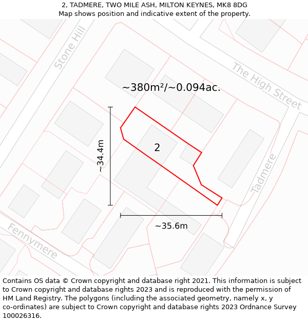 2, TADMERE, TWO MILE ASH, MILTON KEYNES, MK8 8DG: Plot and title map