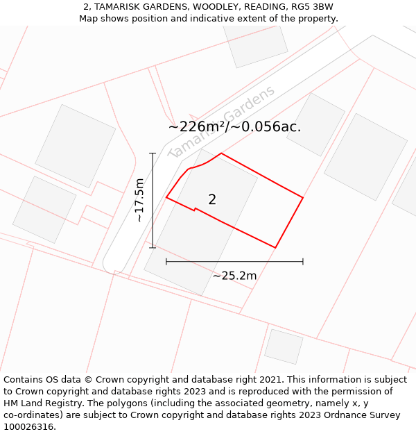 2, TAMARISK GARDENS, WOODLEY, READING, RG5 3BW: Plot and title map