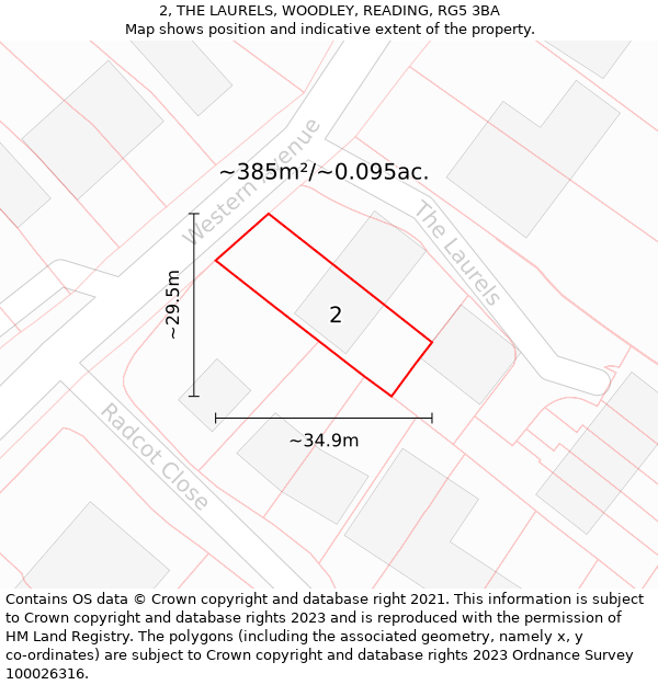 2, THE LAURELS, WOODLEY, READING, RG5 3BA: Plot and title map