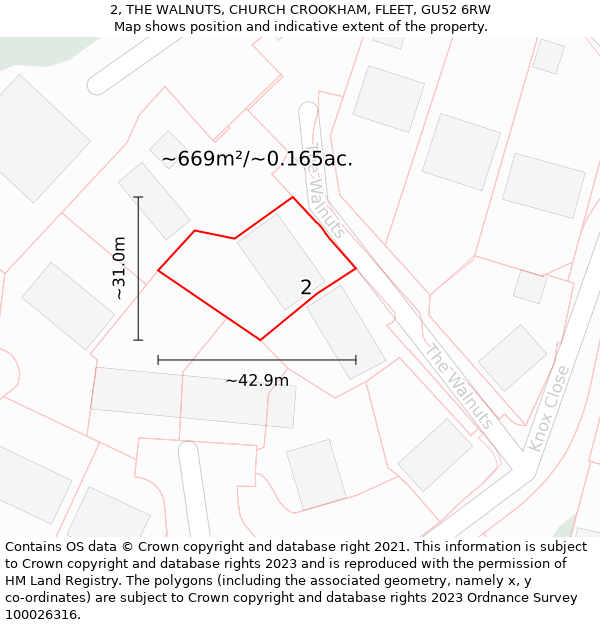 2, THE WALNUTS, CHURCH CROOKHAM, FLEET, GU52 6RW: Plot and title map