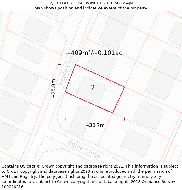 2, TREBLE CLOSE, WINCHESTER, SO22 4JN: Plot and title map