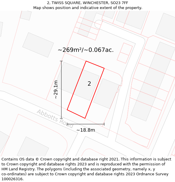 2, TWISS SQUARE, WINCHESTER, SO23 7FF: Plot and title map