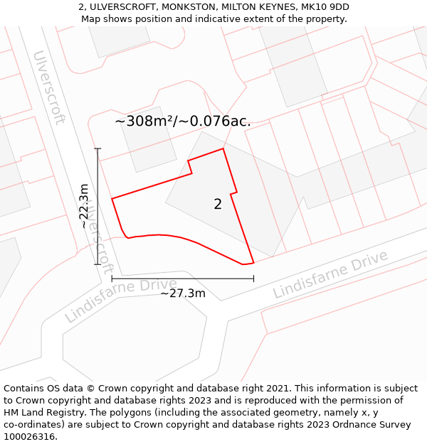 2, ULVERSCROFT, MONKSTON, MILTON KEYNES, MK10 9DD: Plot and title map