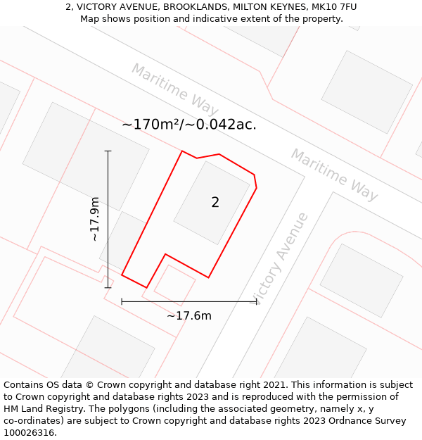 2, VICTORY AVENUE, BROOKLANDS, MILTON KEYNES, MK10 7FU: Plot and title map