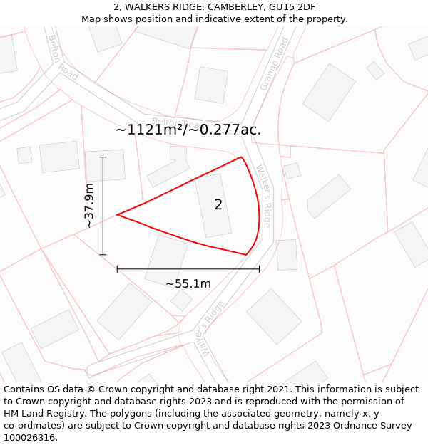 2, WALKERS RIDGE, CAMBERLEY, GU15 2DF: Plot and title map