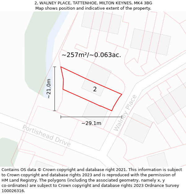 2, WALNEY PLACE, TATTENHOE, MILTON KEYNES, MK4 3BG: Plot and title map