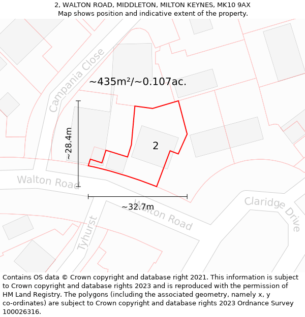 2, WALTON ROAD, MIDDLETON, MILTON KEYNES, MK10 9AX: Plot and title map