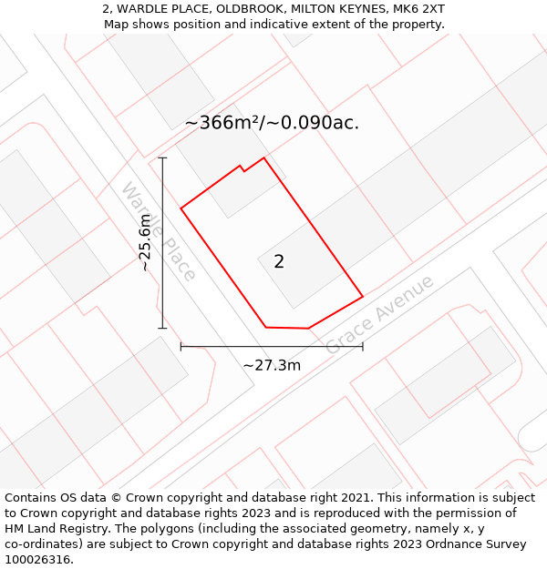 2, WARDLE PLACE, OLDBROOK, MILTON KEYNES, MK6 2XT: Plot and title map