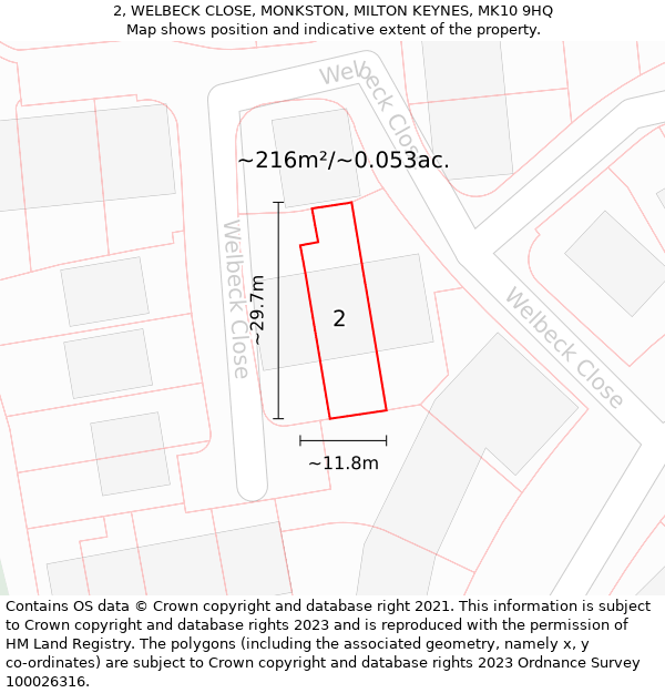 2, WELBECK CLOSE, MONKSTON, MILTON KEYNES, MK10 9HQ: Plot and title map