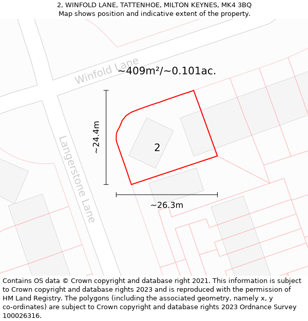 2, WINFOLD LANE, TATTENHOE, MILTON KEYNES, MK4 3BQ: Plot and title map