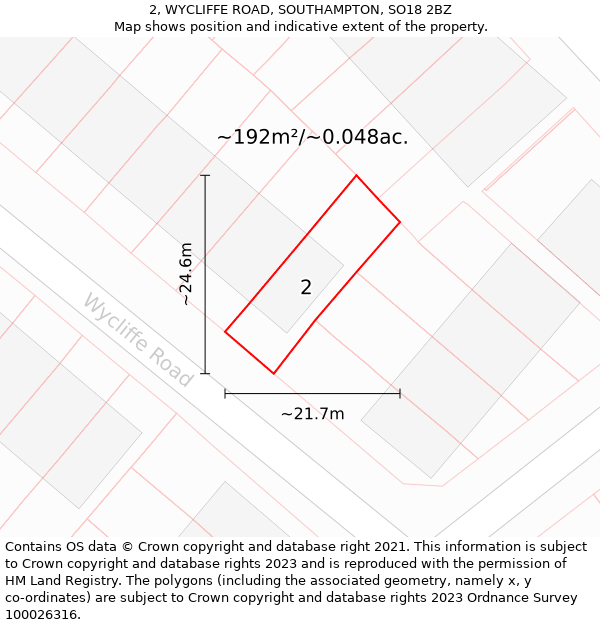 2, WYCLIFFE ROAD, SOUTHAMPTON, SO18 2BZ: Plot and title map