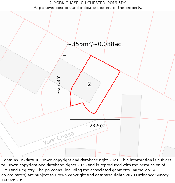 2, YORK CHASE, CHICHESTER, PO19 5DY: Plot and title map