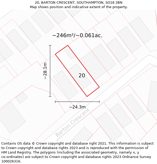 20, BARTON CRESCENT, SOUTHAMPTON, SO18 2BN: Plot and title map