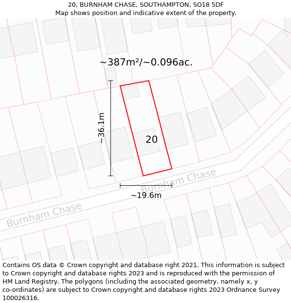 20, BURNHAM CHASE, SOUTHAMPTON, SO18 5DF: Plot and title map