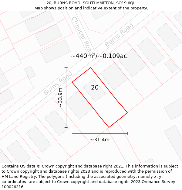 20, BURNS ROAD, SOUTHAMPTON, SO19 6QL: Plot and title map