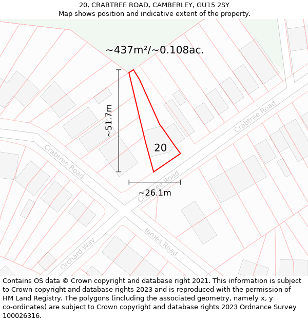 20, CRABTREE ROAD, CAMBERLEY, GU15 2SY: Plot and title map