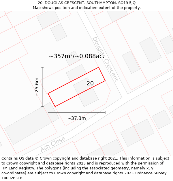 20, DOUGLAS CRESCENT, SOUTHAMPTON, SO19 5JQ: Plot and title map