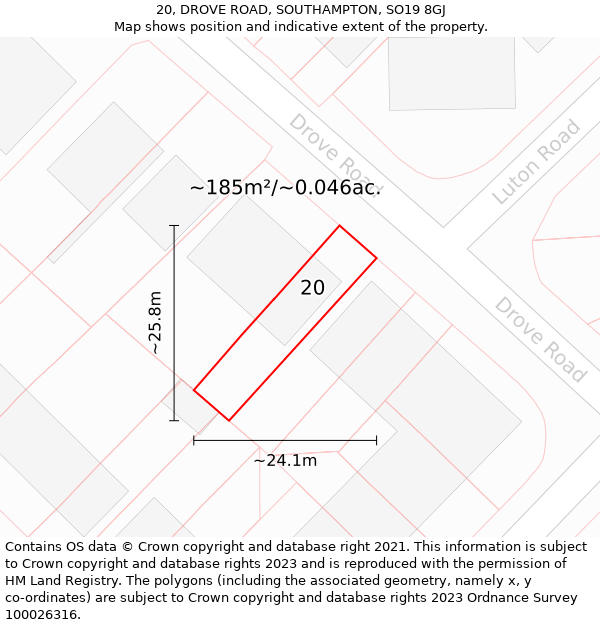 20, DROVE ROAD, SOUTHAMPTON, SO19 8GJ: Plot and title map