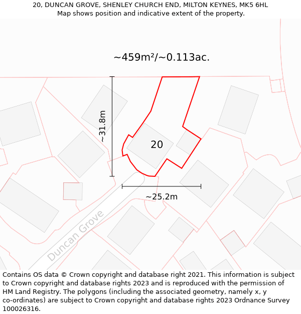 20, DUNCAN GROVE, SHENLEY CHURCH END, MILTON KEYNES, MK5 6HL: Plot and title map