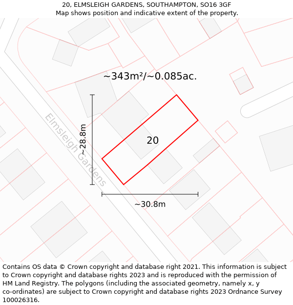 20, ELMSLEIGH GARDENS, SOUTHAMPTON, SO16 3GF: Plot and title map