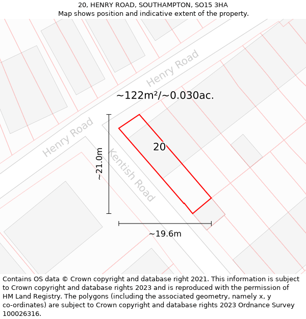 20, HENRY ROAD, SOUTHAMPTON, SO15 3HA: Plot and title map