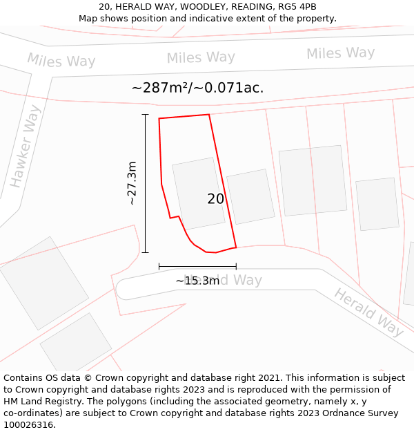 20, HERALD WAY, WOODLEY, READING, RG5 4PB: Plot and title map