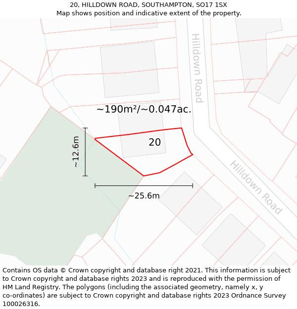 20, HILLDOWN ROAD, SOUTHAMPTON, SO17 1SX: Plot and title map