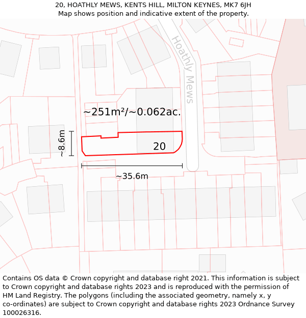 20, HOATHLY MEWS, KENTS HILL, MILTON KEYNES, MK7 6JH: Plot and title map